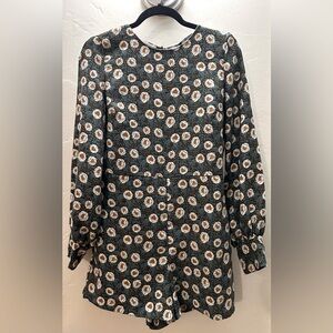 Zara Trafaluc Boho Floral Long Sleeve Romper